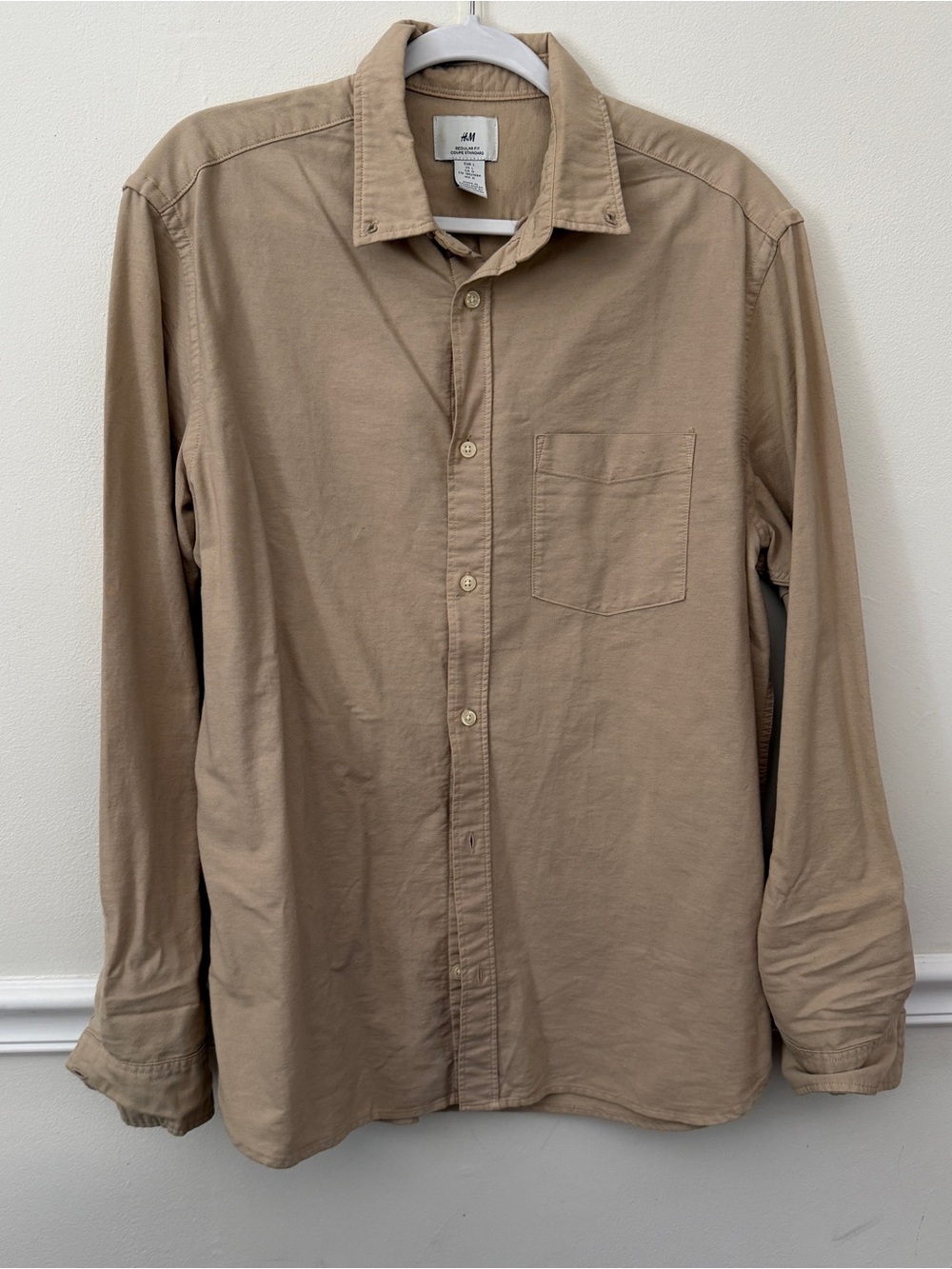 H&M Men's Tan Long-Sleeve Button-Up Shirt size L